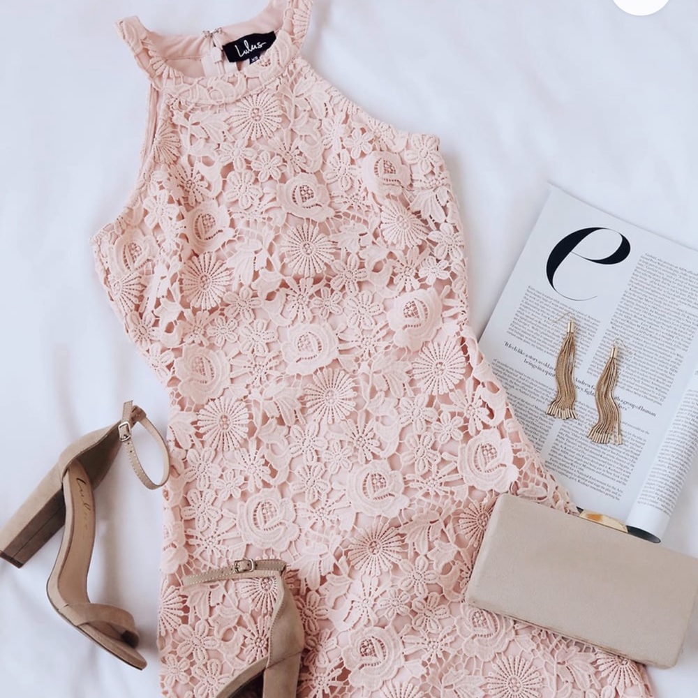 Blush pink lace dress